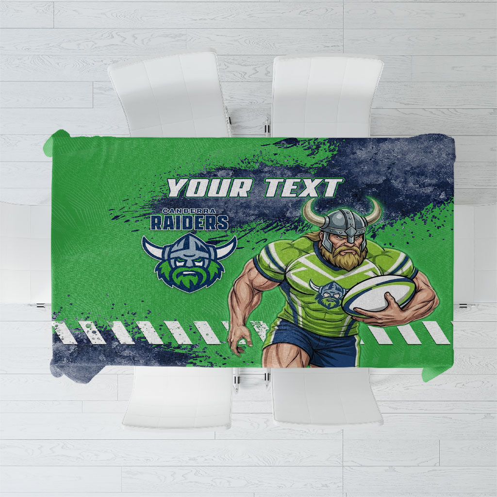 Personalised Canberra Raiders Rugby Tablecloth Viking Green Machine Mascot - Sporty Splash Art Style