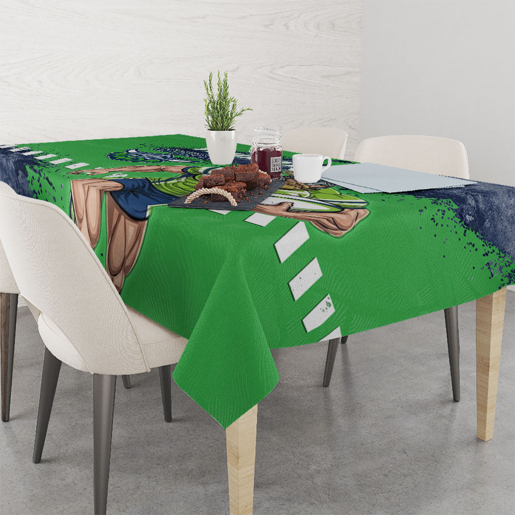 Personalised Canberra Raiders Rugby Tablecloth Viking Green Machine Mascot - Sporty Splash Art Style