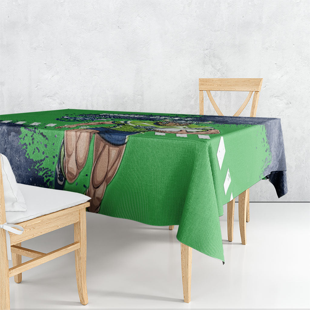 Personalised Canberra Raiders Rugby Tablecloth Viking Green Machine Mascot - Sporty Splash Art Style
