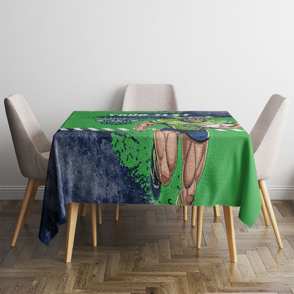 Personalised Canberra Raiders Rugby Tablecloth Viking Green Machine Mascot - Sporty Splash Art Style