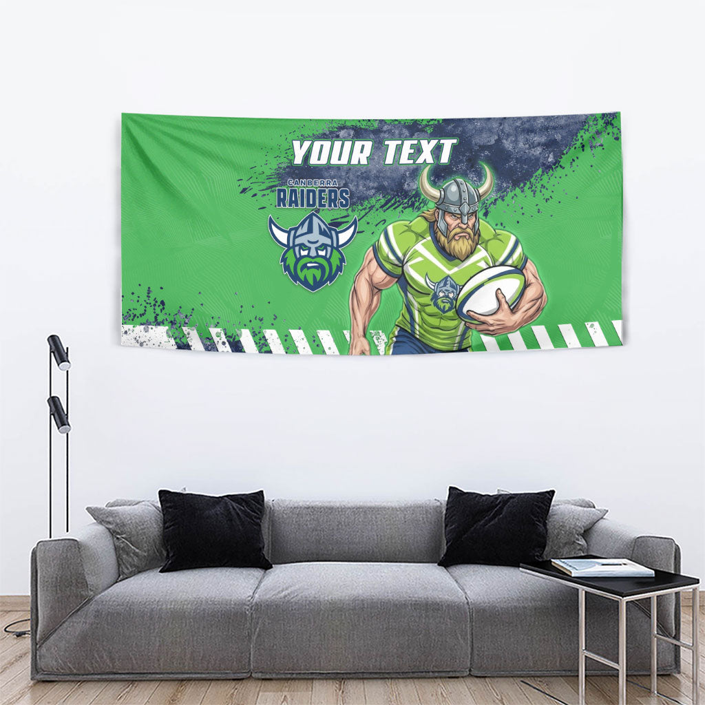 Personalised Canberra Raiders Rugby Tapestry Viking Green Machine Mascot - Sporty Splash Art Style