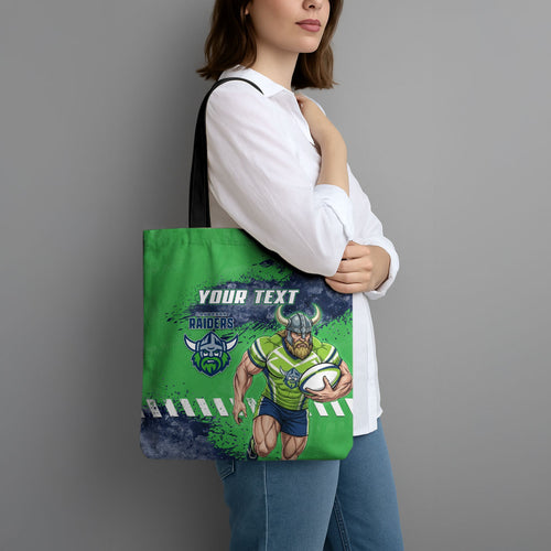 Personalised Canberra Raiders Rugby Tote Bag Viking Green Machine Mascot - Sporty Splash Art Style