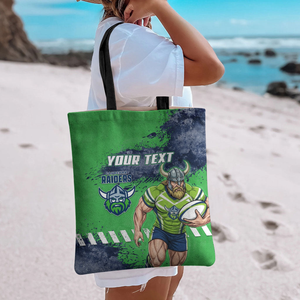 Personalised Canberra Raiders Rugby Tote Bag Viking Green Machine Mascot - Sporty Splash Art Style