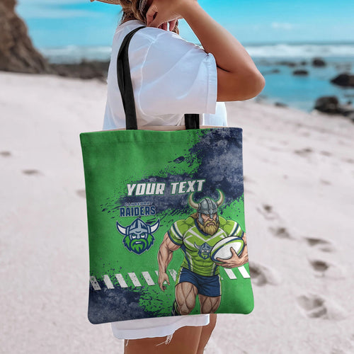 Personalised Canberra Raiders Rugby Tote Bag Viking Green Machine Mascot - Sporty Splash Art Style