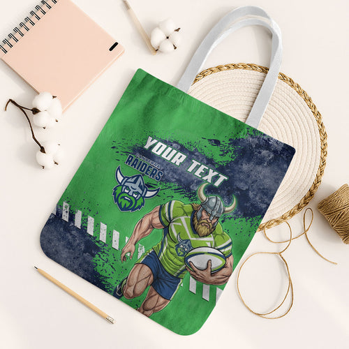 Personalised Canberra Raiders Rugby Tote Bag Viking Green Machine Mascot - Sporty Splash Art Style