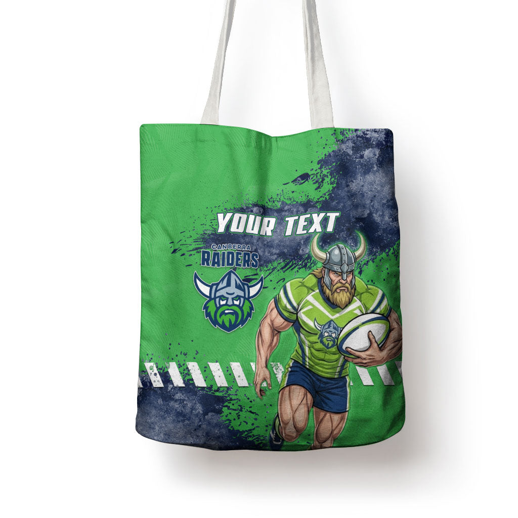 Personalised Canberra Raiders Rugby Tote Bag Viking Green Machine Mascot - Sporty Splash Art Style