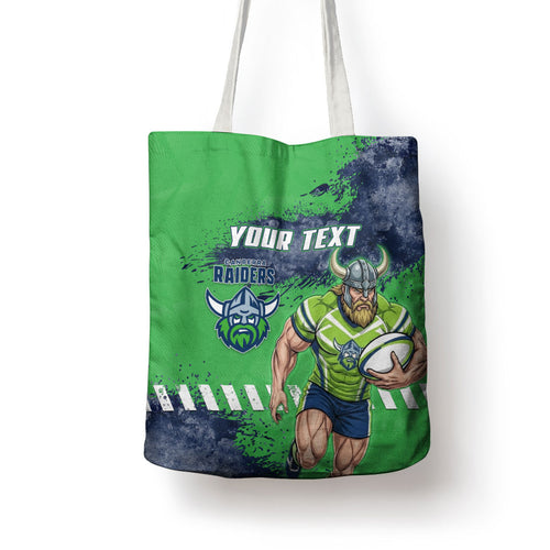 Personalised Canberra Raiders Rugby Tote Bag Viking Green Machine Mascot - Sporty Splash Art Style