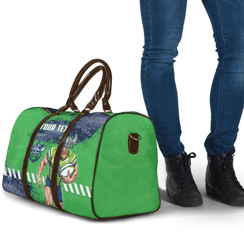 Personalised Canberra Raiders Rugby Travel Bag Viking Green Machine Mascot - Sporty Splash Art Style