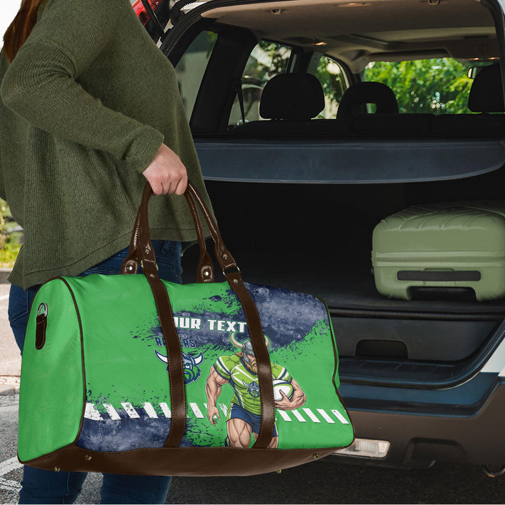 Personalised Canberra Raiders Rugby Travel Bag Viking Green Machine Mascot - Sporty Splash Art Style