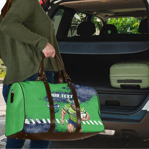 Personalised Canberra Raiders Rugby Travel Bag Viking Green Machine Mascot - Sporty Splash Art Style