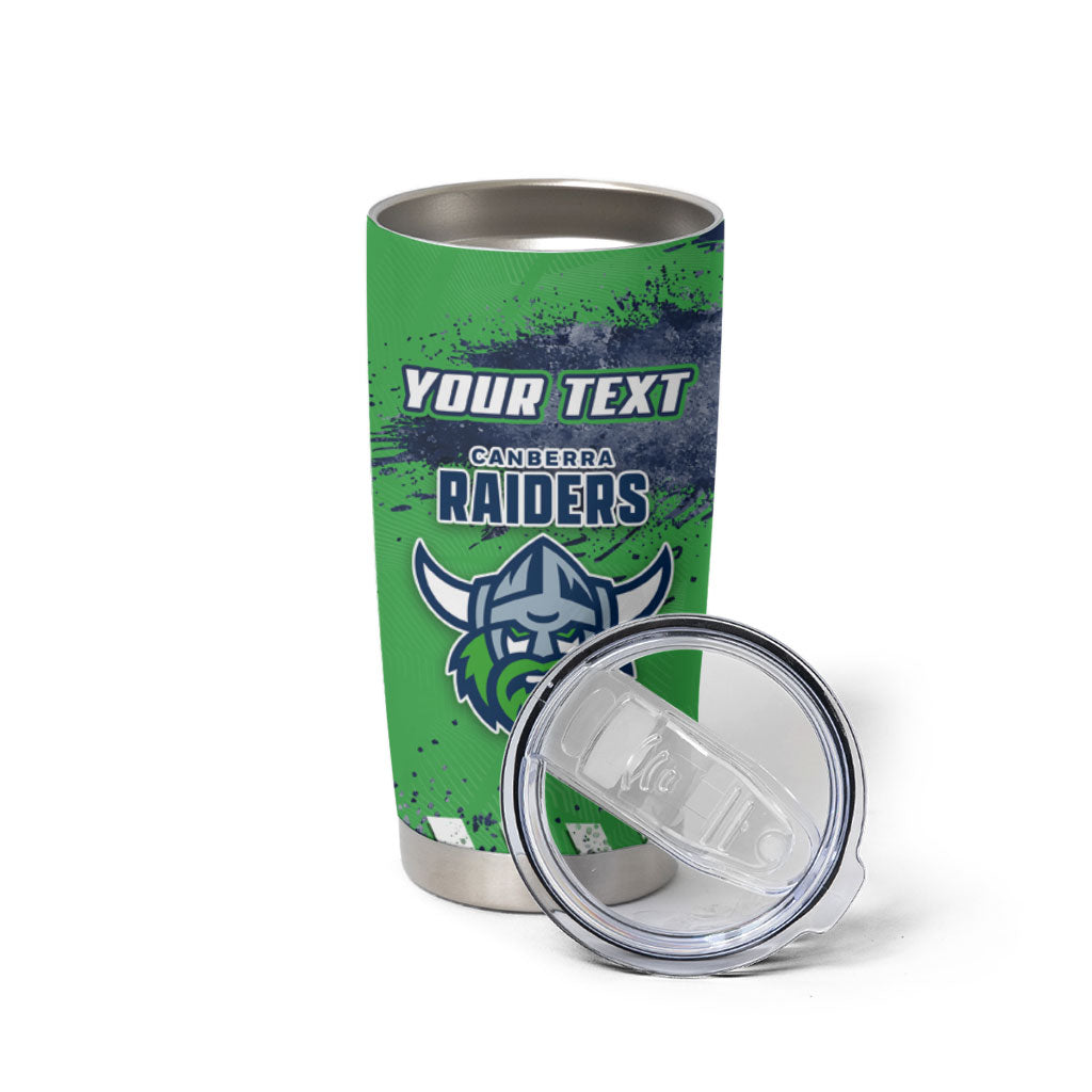 Personalised Canberra Raiders Rugby Tumbler Cup Viking Green Machine Mascot - Sporty Splash Art Style