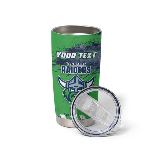 Personalised Canberra Raiders Rugby Tumbler Cup Viking Green Machine Mascot - Sporty Splash Art Style
