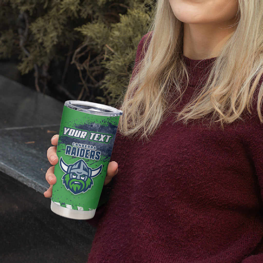 Personalised Canberra Raiders Rugby Tumbler Cup Viking Green Machine Mascot - Sporty Splash Art Style
