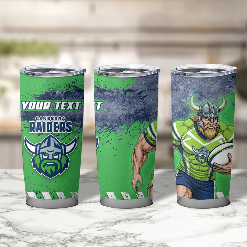 Personalised Canberra Raiders Rugby Tumbler Cup Viking Green Machine Mascot - Sporty Splash Art Style