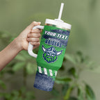 Personalised Canberra Raiders Rugby Tumbler With Handle Viking Green Machine Mascot - Sporty Splash Art Style