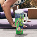 Personalised Canberra Raiders Rugby Tumbler With Handle Viking Green Machine Mascot - Sporty Splash Art Style