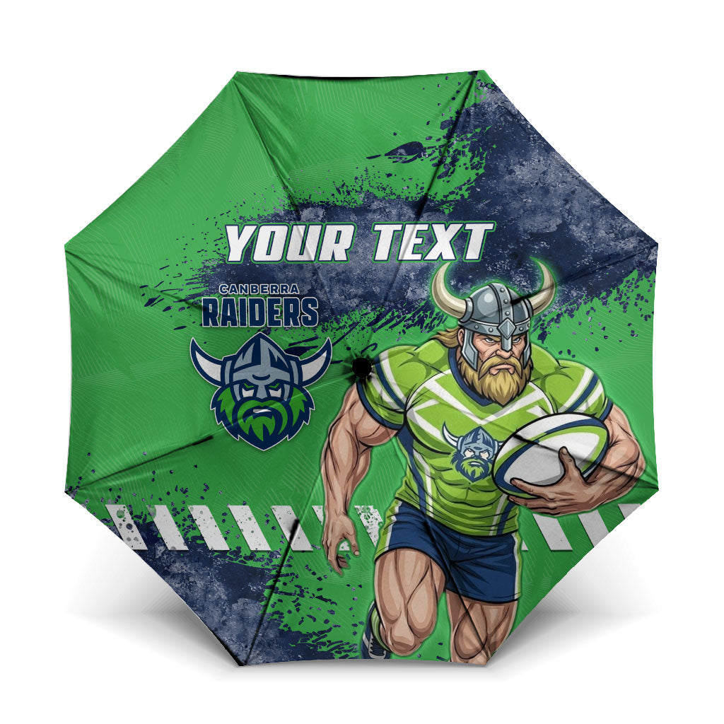 Personalised Canberra Raiders Rugby Umbrella Viking Green Machine Mascot - Sporty Splash Art Style