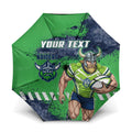 Personalised Canberra Raiders Rugby Umbrella Viking Green Machine Mascot - Sporty Splash Art Style