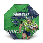 Personalised Canberra Raiders Rugby Umbrella Viking Green Machine Mascot - Sporty Splash Art Style