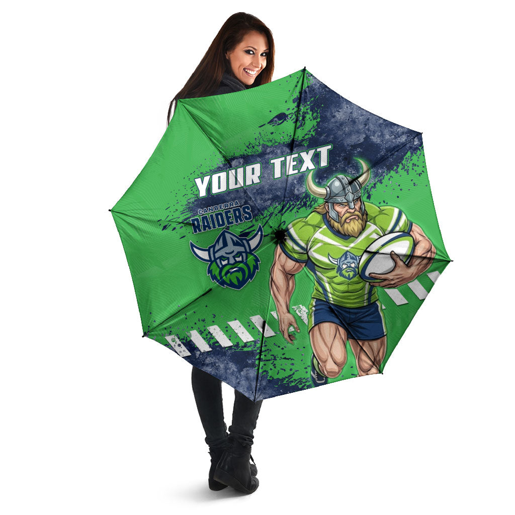 Personalised Canberra Raiders Rugby Umbrella Viking Green Machine Mascot - Sporty Splash Art Style