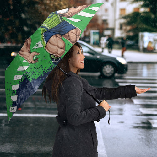 Personalised Canberra Raiders Rugby Umbrella Viking Green Machine Mascot - Sporty Splash Art Style