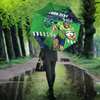 Personalised Canberra Raiders Rugby Umbrella Viking Green Machine Mascot - Sporty Splash Art Style