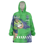 Personalised Canberra Raiders Rugby Wearable Blanket Hoodie Viking Green Machine Mascot - Sporty Splash Art Style