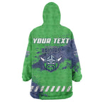 Personalised Canberra Raiders Rugby Wearable Blanket Hoodie Viking Green Machine Mascot - Sporty Splash Art Style