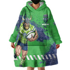 Personalised Canberra Raiders Rugby Wearable Blanket Hoodie Viking Green Machine Mascot - Sporty Splash Art Style