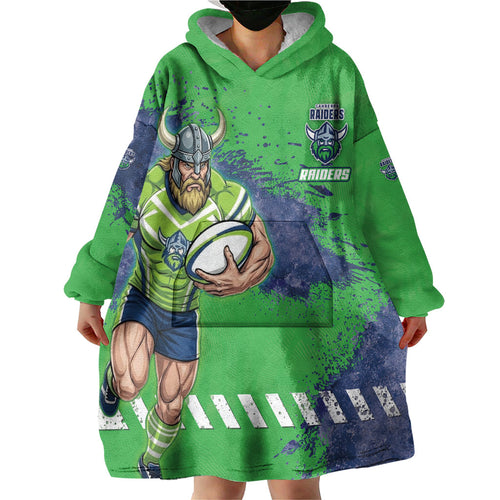 Personalised Canberra Raiders Rugby Wearable Blanket Hoodie Viking Green Machine Mascot - Sporty Splash Art Style