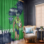 Personalised Canberra Raiders Rugby Window Curtain Viking Green Machine Mascot - Sporty Splash Art Style