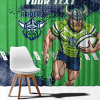 Personalised Canberra Raiders Rugby Window Curtain Viking Green Machine Mascot - Sporty Splash Art Style