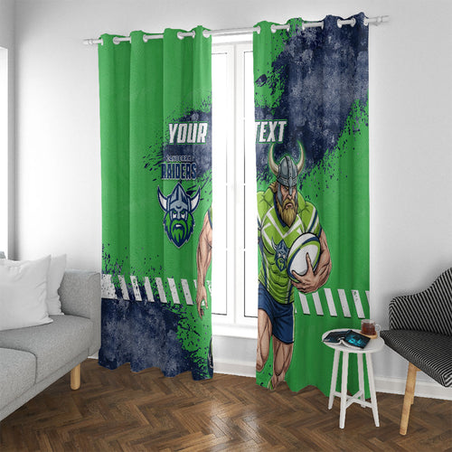 Personalised Canberra Raiders Rugby Window Curtain Viking Green Machine Mascot - Sporty Splash Art Style