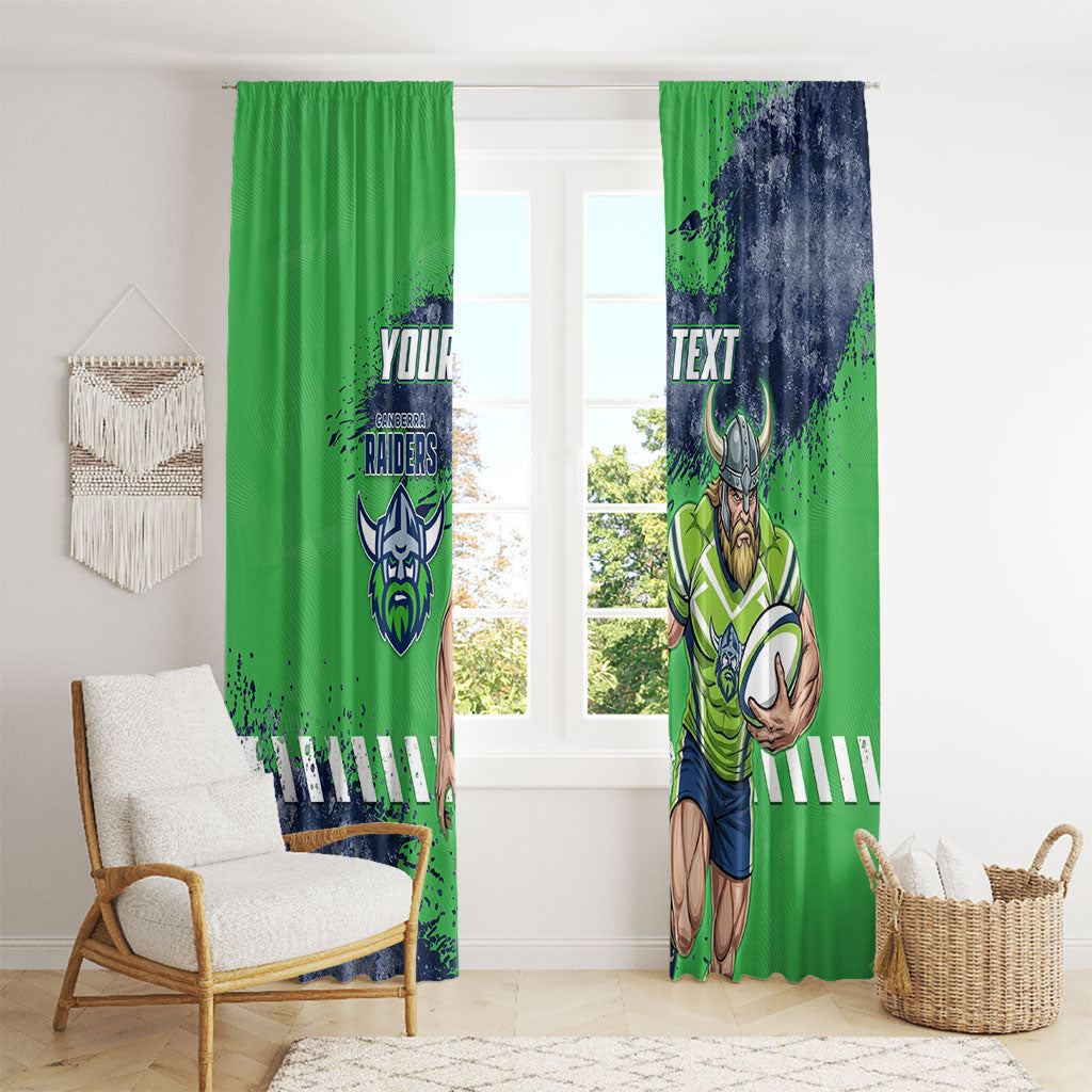 Personalised Canberra Raiders Rugby Window Curtain Viking Green Machine Mascot - Sporty Splash Art Style