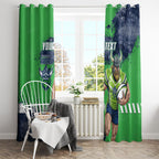 Personalised Canberra Raiders Rugby Window Curtain Viking Green Machine Mascot - Sporty Splash Art Style