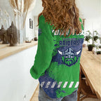 Personalised Canberra Raiders Rugby Women Casual Shirt Viking Green Machine Mascot - Sporty Splash Art Style