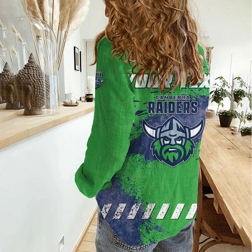 Personalised Canberra Raiders Rugby Women Casual Shirt Viking Green Machine Mascot - Sporty Splash Art Style