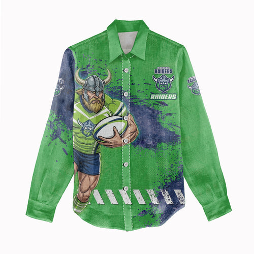Personalised Canberra Raiders Rugby Women Casual Shirt Viking Green Machine Mascot - Sporty Splash Art Style
