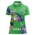 Personalised Canberra Raiders Rugby Women Polo Shirt Viking Green Machine Mascot - Sporty Splash Art Style
