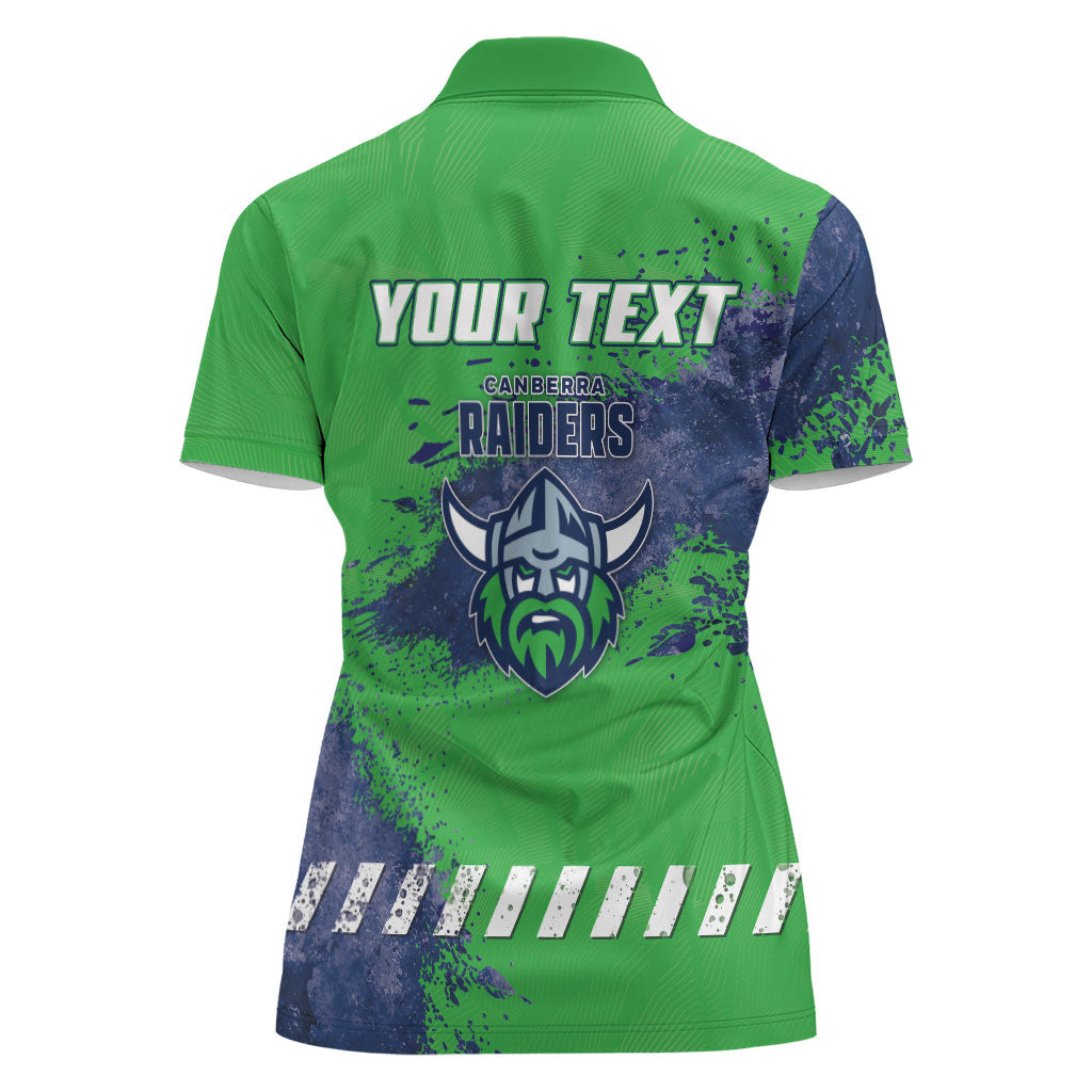 Personalised Canberra Raiders Rugby Women Polo Shirt Viking Green Machine Mascot - Sporty Splash Art Style
