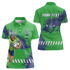 Personalised Canberra Raiders Rugby Women Polo Shirt Viking Green Machine Mascot - Sporty Splash Art Style