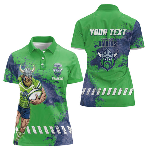 Personalised Canberra Raiders Rugby Women Polo Shirt Viking Green Machine Mascot - Sporty Splash Art Style