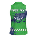 Personalised Canberra Raiders Rugby Women Sleeveless Polo Shirt Viking Green Machine Mascot - Sporty Splash Art Style