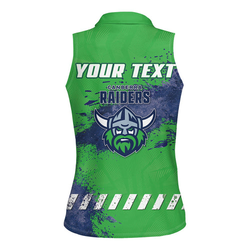 Personalised Canberra Raiders Rugby Women Sleeveless Polo Shirt Viking Green Machine Mascot - Sporty Splash Art Style