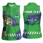 Personalised Canberra Raiders Rugby Women Sleeveless Polo Shirt Viking Green Machine Mascot - Sporty Splash Art Style