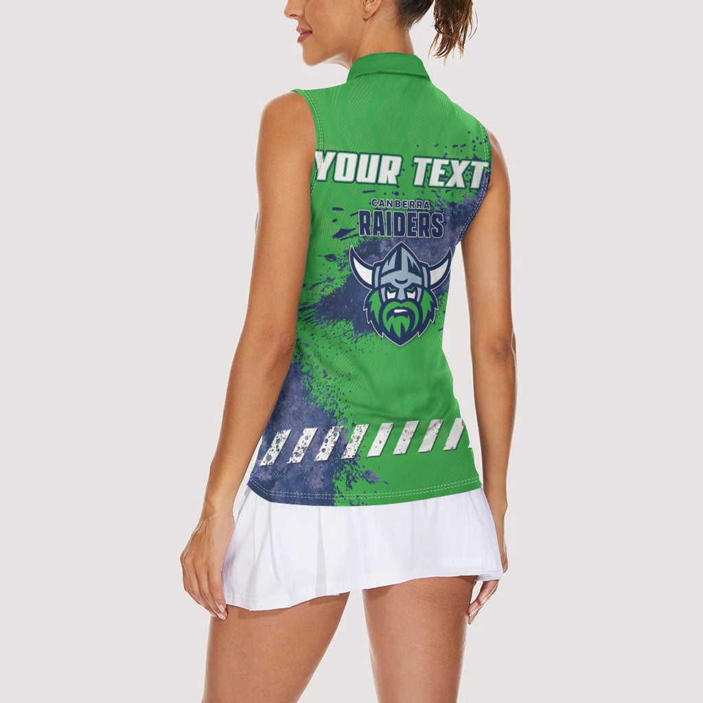 Personalised Canberra Raiders Rugby Women Sleeveless Polo Shirt Viking Green Machine Mascot - Sporty Splash Art Style