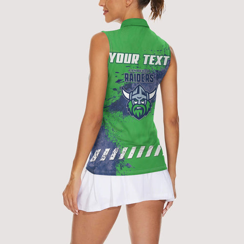 Personalised Canberra Raiders Rugby Women Sleeveless Polo Shirt Viking Green Machine Mascot - Sporty Splash Art Style