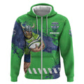 Personalised Canberra Raiders Rugby Zip Hoodie Viking Green Machine Mascot - Sporty Splash Art Style