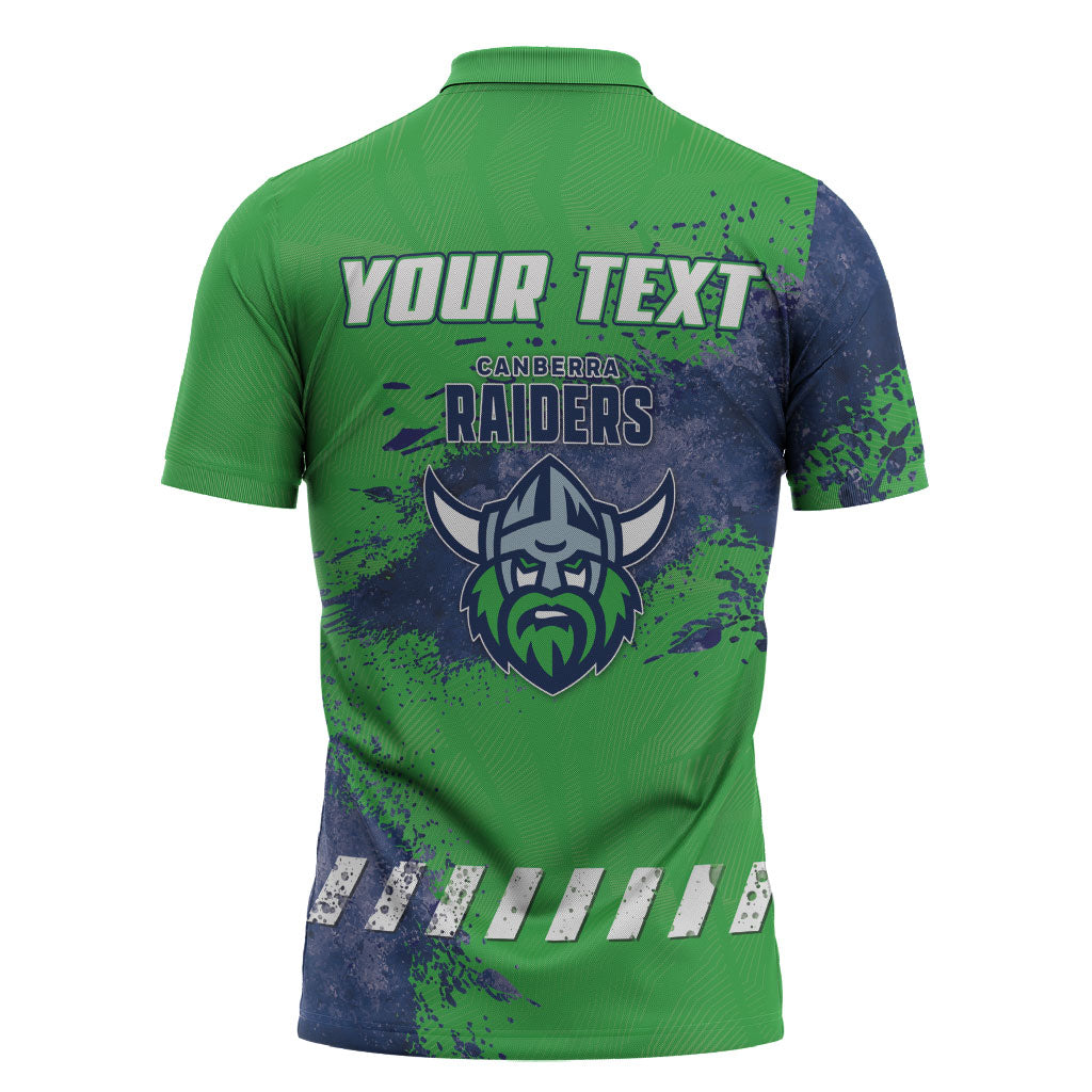 Personalised Canberra Raiders Rugby Zipper Polo Shirt Viking Green Machine Mascot - Sporty Splash Art Style