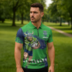 Personalised Canberra Raiders Rugby Zipper Polo Shirt Viking Green Machine Mascot - Sporty Splash Art Style